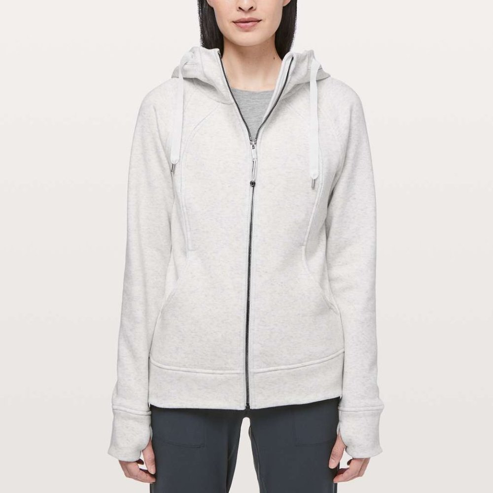 Lululemon Scuba Hoodie Full Zip Plush Velour in Heathered White/White Size 10